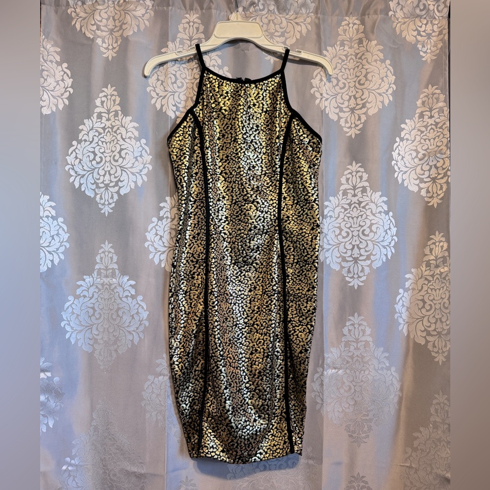 Kafe Gold Bodycon Short Sleeveless Dress Formal Special Occasion Sz L
